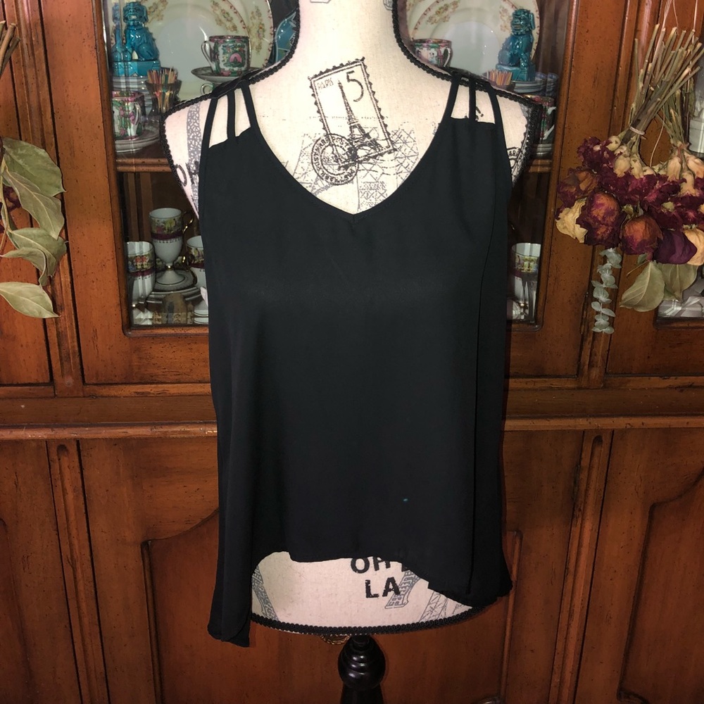 Black tank with leather accents